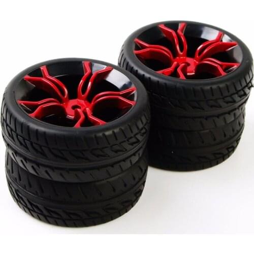 4PCS 1/10 Rubber Tyre & Wheel Rim with 12mm Hex MPNKR+PP0150 Model Fit HSP HPI RC On-Road Car