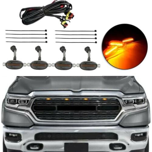 4pcs 12LED Smoke Front Grille LED Amber Light Raptor Style Cover For Ram 1500 ABS Plastic Car Lights With Wiring Harness
