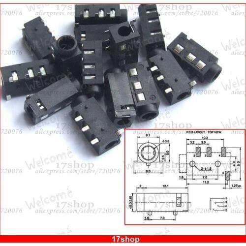 500PCS 4-Pin SMD 1/8" 3.5mm Jack Socket for AV cameras for iPhones Headphones PJ-320L