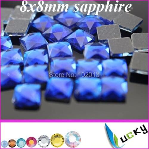 Free shipping 2014 new design mirror hotfix strass!288pcs 6x6mm square shape sapphire color hot-fix crystal rhinestones