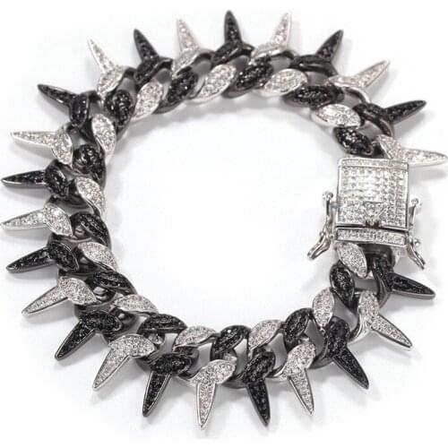 Iced Out Colorblock Black-And-White Zircon Rivet Cuban Bracelet Fashion Designer Star Hip Hop Chain Bracelets For Men Women