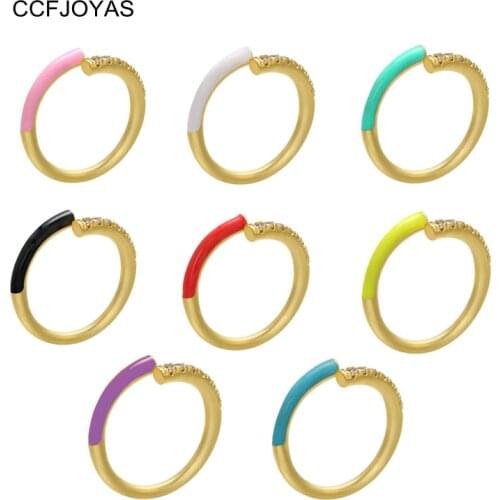 CCFJOYAS Multicolor Rainbow Oil Dripping Micro-Inlaid Zircon Ring for Women High Quality Copper Open Ring Jewelry Accessories