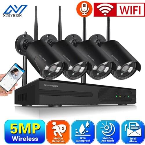 Home 4CH 5MP CCTV Wireless System NVR Kit Outdoor P2P Waterproof Wifi IP Security Camera Set Video Surveillance Kit Night Vision
