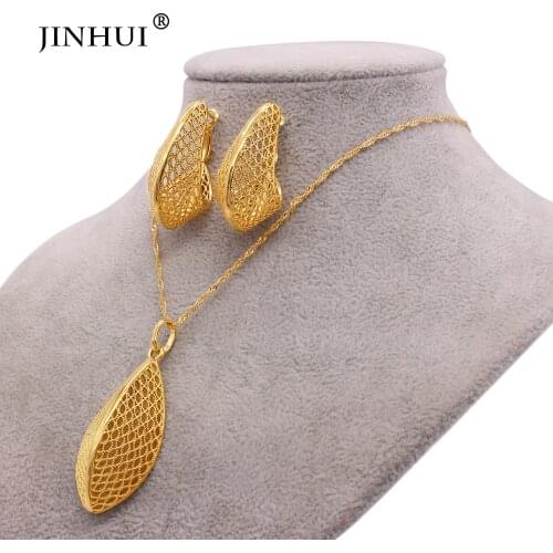 Dubai new 24K gold plated bridal Jewelry sets necklace pendant earrings jewellery set for women Indian wedding wife gifts