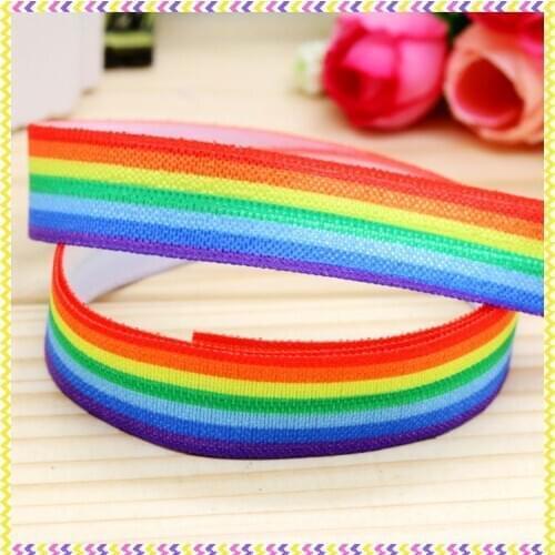 DHK 5/8'' 5yards Fold Elastic FOE rainbow printed headband headwear hair band diy decoration OEM Wholesale E416