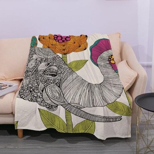 Elephant Mandala Color Flannel Blanket Adult Fashion Quilts Home Office Washable Duvet Casual Kids Girls Soft Blanket Custom