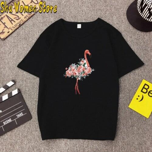 Crane Flowers Print T shirts Men Women Summer Short Sleeve Harajuku Hip Hop Shirt Streetwear Hipster Tops aesthetic clothes