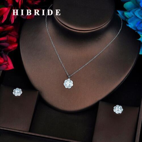 HIBRIDE Brilliant Top Quality CZ Pendat Clear Color Jewelry Sets Necklace Sets Earings Fashion Jewelry Party Gifts N-546