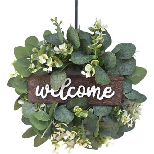 Artificial Wreath White Simulation Garland Faux Green Leaf Wreath for Door Pendant Round Leaf Decoration Wreaths Door Hanging