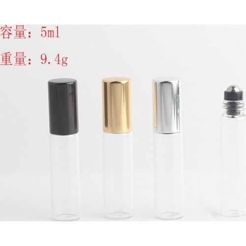 Jxcaih 100 Pcs 5ml Roll On Stainles Steel Roller Ball Liquids Oil Perfume Bottle Empty Glass material stainless steel ball