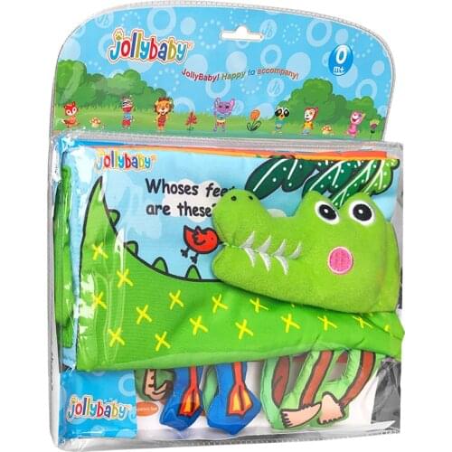 Jollybaby Whose Feet Crocodile Baby Cloth Book With Rattles 3D Washable Unfolding Activity Animal Infant Kids Education Toy