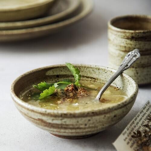 FANCITY Creative ceramic retro home deep dishes, steak dishes, rice bowls, dishes