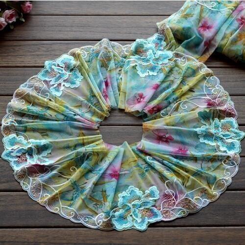 Lace 19cm Wide 2yds/Lot 2 Color Handmade Hair Decoration Wide Elastic Stretch Lace Trim Wedding Dress Skirt Lacer Ribbon