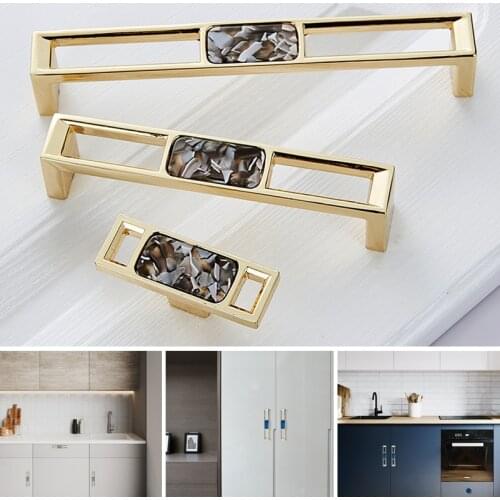 1PC Handle Brass Nordic Minimalist Stone Shell Pattern Wardrobe Door Drawer Handle Single Hole Pure Copper Handle
