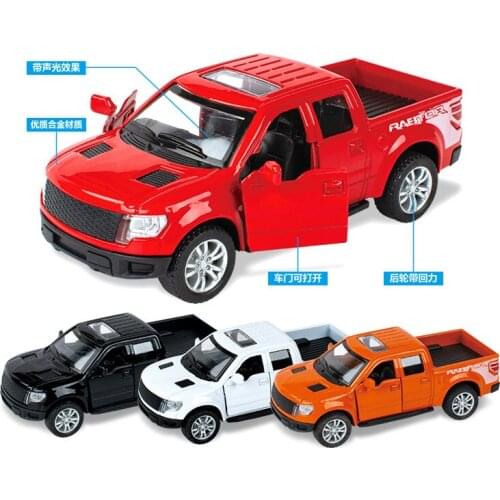 12cm Alloy Die Cast Metal Ford Pickup Off Road Model Toy Car Simulation Sound Light Pull Back Toys Vehicle For Children Gifts