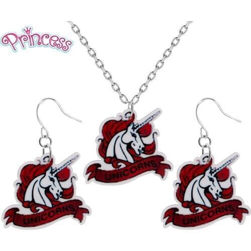 2019 Fashion Girls Kids Gift Jewelry Little Red Unicorn Earring Pendant Short Chain Necklace Free Shipping Xma Gift KS104