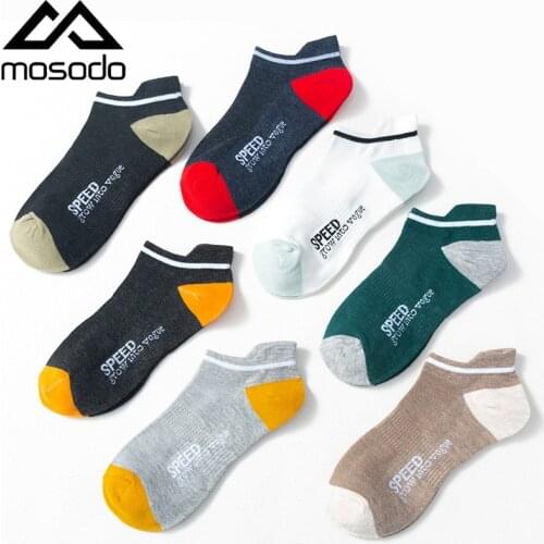 Mosodo Men Short Socks Summer Thin Cotton Material Casual Socks Color Matching Low Top Men Sports Socks