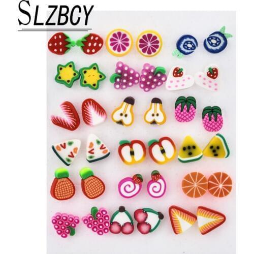 18 pairs/lot Mixed Colorful Fruit Flower Geometric Plastic Small Earring Set for Women Girls Stud Earring Brinco Fashion Jewelry