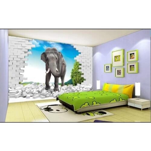 WDBH Custom photo 3d wallpaper Forest elephant breaking wall background living room decor 3d wall murals wallpaper for walls 3 d