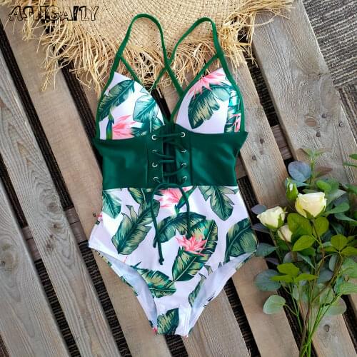 2021 New Abdomen Control Wasit Push Up Swimsuit Print Swimwear Vintage Retro Bathing Suits Bodysuit Beach Wear Backless XXXL