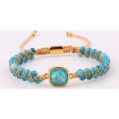 New Design High Quality Natural Stone Blue Apatite Beads Adjustable Macrame Bracelet Women