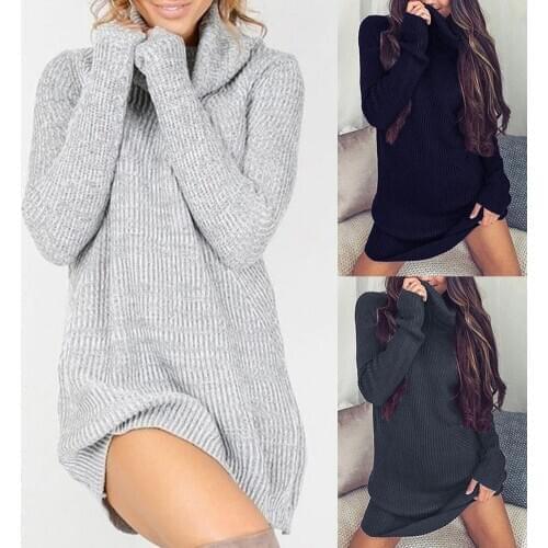 Autumn Winter Warm Long Sleeve Women Knitted Sweater Dress White Turtleneck Sweaters Pullover Female Clothes