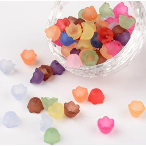 500g Transparent Acrylic Beads Caps, Tulip Flower, Lily of the Valley, Frosted, Clear, 10x6mm, Hole: 1.5mm, about 1900pcs/500g