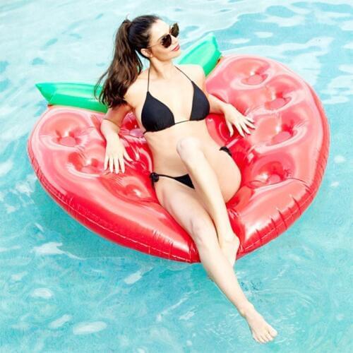 Rooxin 160cm Strawberry Floating Bed Air Mattress Inflatable Pool Swimming Ring Floating Row Ride-on Raft Summer Beach Party Toy