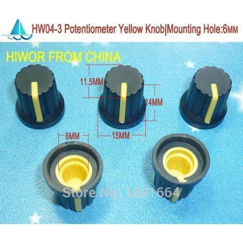 100pcs/lot HW04-3 High quality Plastic Yellow Potentiometer Knob (For Rotary Potentiometer )