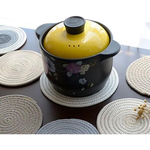 Hand Woven Cotton Rope Placemats Heat Resistant Round Table Mats Washable Kitchen Tableware Pads Home Supplies