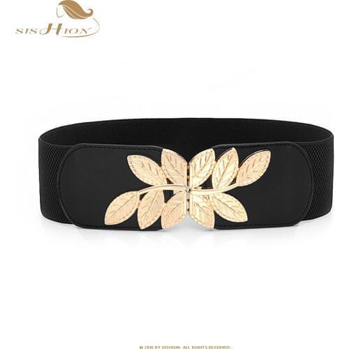 SISHION Vintage Cummerbund Wide Elastic Belt QY0362 Women Waistband Leaf Decoration Cummerbund Ladies Red Blue Black Wide Belts