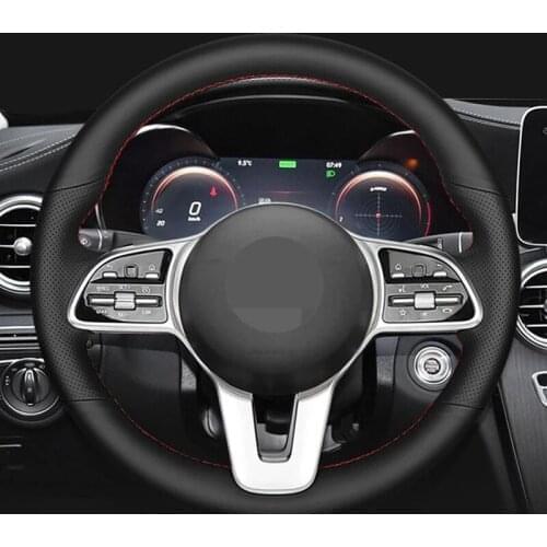 Hand-Stitched Black Genuine Leather Car Steering Wheel Cover For Mercedes Benz A Class 2019-2020 GLC GLB 2020 CLS 2018-2020