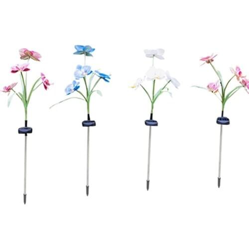 Led Solar Garden Light Outdoor Waterproof Flower Lantern 3D Printing Butterfly Orchid 4 LED Film Phalaenopsis Feel Color Light