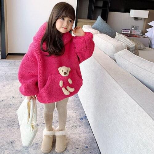 Girls' Hoodies Sweatshirts Kids Outwear 2021 Rose Red Velvet Thicken Warm Winter Autumn Cotton Fleece Outdoor Childrens Clothin