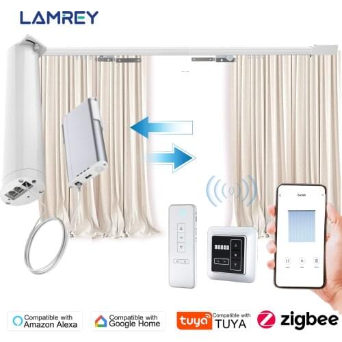 Zigbee Smart Curtain Motor Tuya Remote Control Alexa Google Home Control Customized Slide Curtain Track Charge with Battery