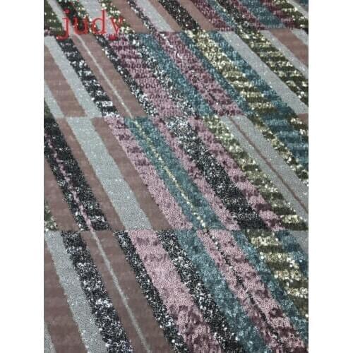 Stock Embroidered cloth Mosaic patterns mixed with sequins of color for wedding dress fashions HY09