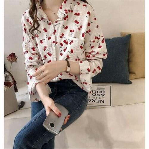 Spring and Autumn Shirts Women Chiffon Blouse Floral Long Sleeve Blouse Loose Women Blouses Long Sleeve Plus Size Women Tops