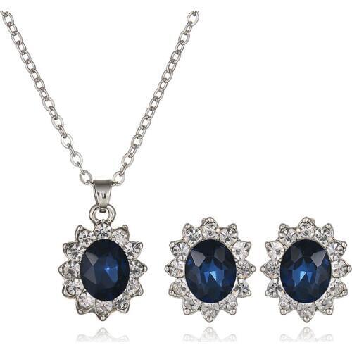YADA new Blue Elegant Choker Necklace Earrings Sets For Women Bridal Cubic Zircon Elegant Lady Wedding Fine Jewelry Set ST200017
