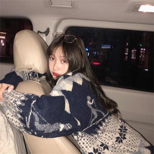 2020 Korean autumn and winter new vintage loose pullover oversized sweater lazy style sweater women snowman fashion top