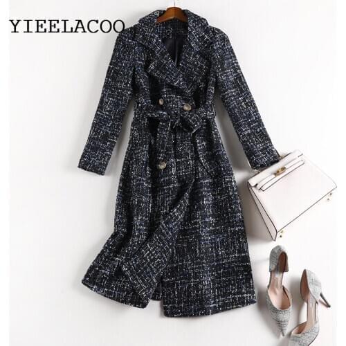 Womens Coat Navy blue sequins fabric spring / autumn /winter jacket Tweed Business ladies one piece jacket coat
