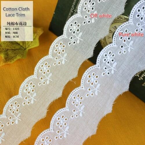 15Yard/Lot New White Cotton Cloth Lace Trim Clothes Underwear Home wear Sleeves Neckline DIY Lace Fabric 4CM Wide Accessories