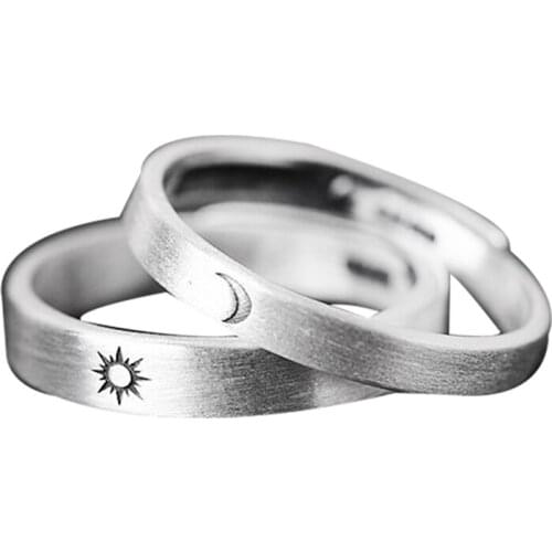 2Pcs Female Girlfriend Sun and Moon Ring Male Couple Sun and Moon with Shining Silver Ring S925 Silver Ring