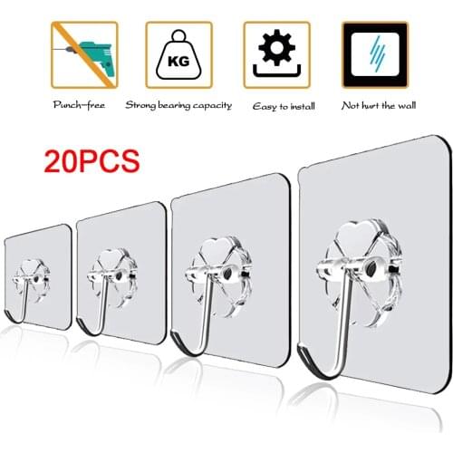 20 Pcs Hooks Transparent Strong Self Adhesive Door Wall Hangers Hooks Suction Heavy Load Rack Cup Sucker for Kitchen Bathroom