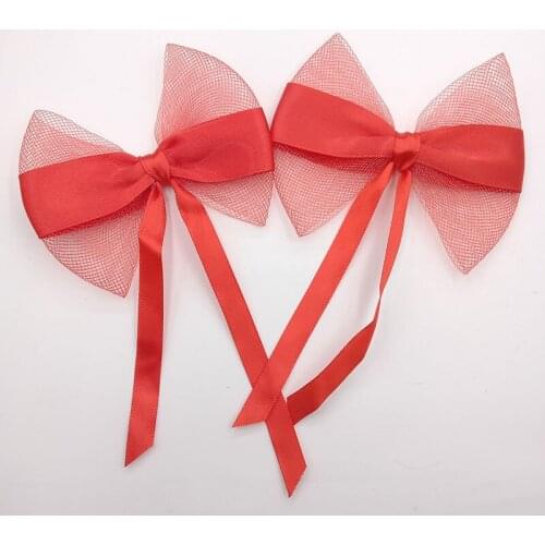 30Pcs 16.5CM DIY Red Mesh Bowknot Appliques For Clothes Shoes Hat Headwear Clips Crafts Decor Patches