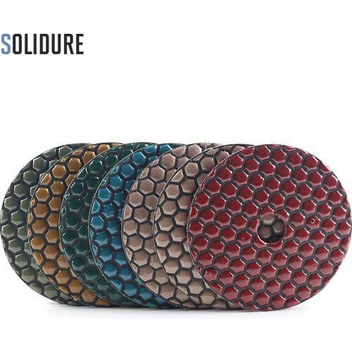 4 inch 7PCS/Set Dry Polishing Stone Hexagon Resin Bond Professional Sanding Disk For granite Marble Floor Dry Grinding 100MM