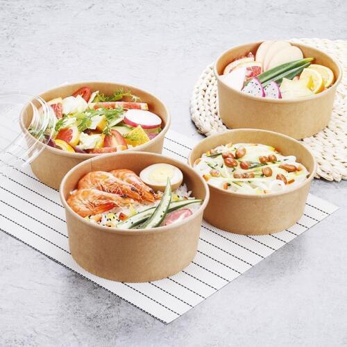 50pcs/pack Large Paper Bowl Eco Disposable Fast Food Package Takeaway Box With Lid