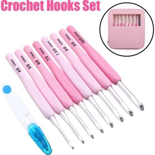 8 Sizes Gradient Pink Knitting Needles Plastic Crochet Hook Full Set Soft Ergonomic Grip for Sweater Scarf Hat Weaving Hand Tool
