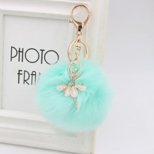 Cute Ballet Dancer Faux Fur Pom Pom Key Chain Car Keychain Bag Pendant Key Ring Gift Rhinestone Little Angel Keychains