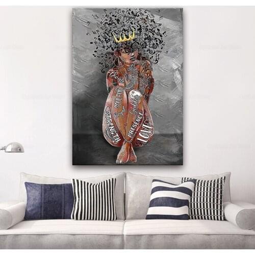 Black queen wall art african american wall art black queen decoration woman love music poster contemporary canvas print painting