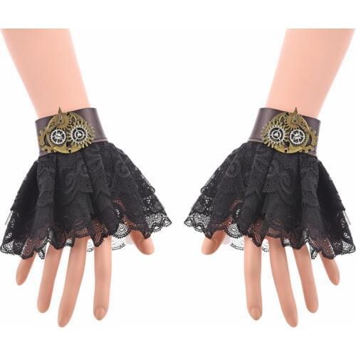 Steampunk Gears Black Lace Bracelet Victorian Lolita Wrist Cuff Punk Cuffs Costume Accessories Vintage Handmade